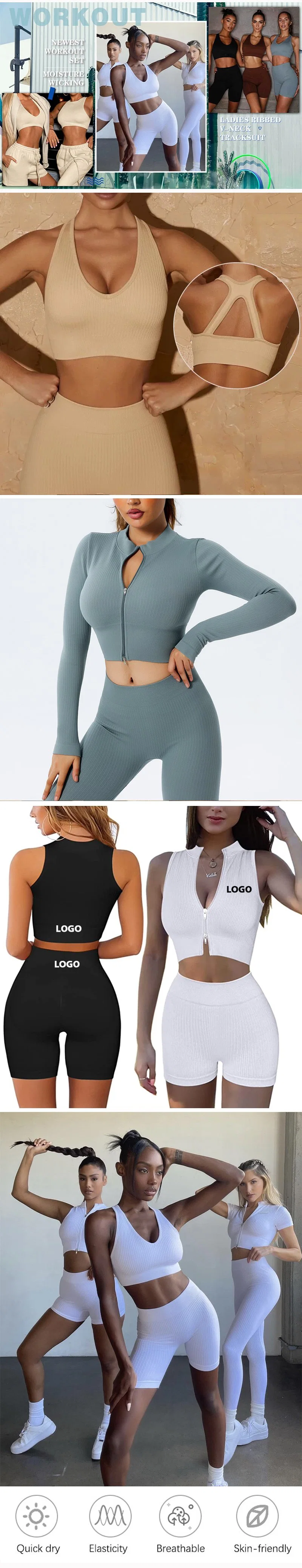 Wholesale Tiktok Trendy 2/3/4/5/6 Piece Fitness Clothes Seamless Sweatsuits Zipper Workout Sets Manufacturer, Custom Ropa De Yoga Gym Sports Wear for Women